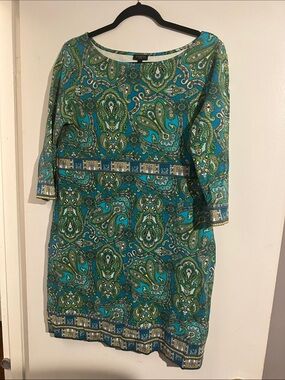 Talbots Teal & Green Paisley-Print Midi Dress